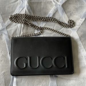 Gucci Embossed Chain Strap Clutch